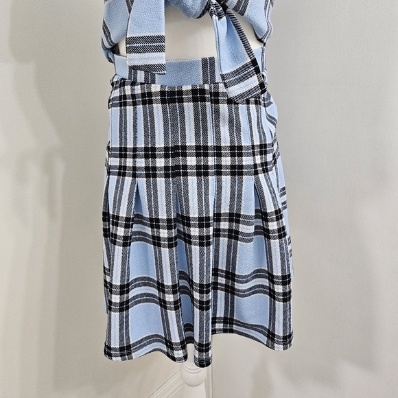 New Trendy Blue Plaid Tie-Front Dress - Picture 7 of 11